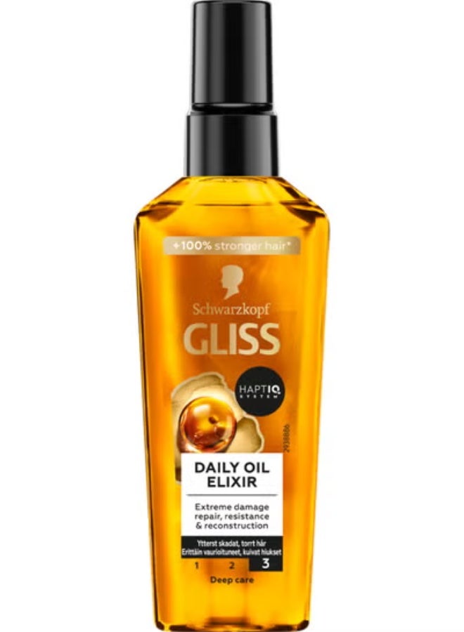 Gliss Kur Hair Oil Daily Oil Elixir Hair Oil for Dry Hair Nourishes and Refines Hair Without Oily Residue, Contains Argan Oil and Vitamin E 75 ml
